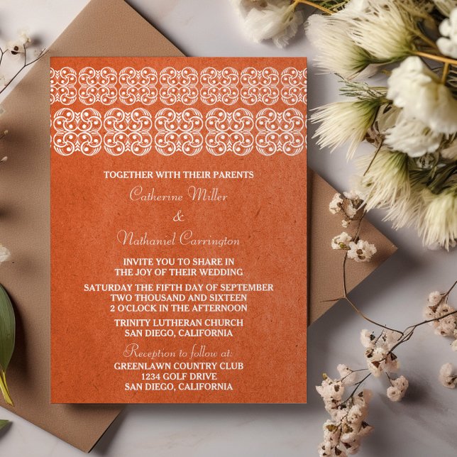 Orange Modern bohemisk bröllopsinbjudan Inbjudningar (Orange Modern Bohemian Wedding Invite)