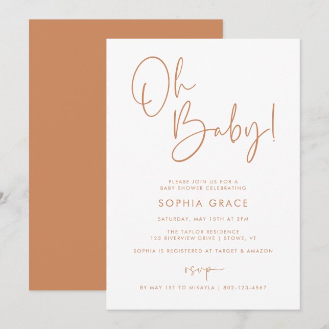 Orange Modern Boho Gender Neutral Baby Shower Inbjudningar (Fram/baksida)