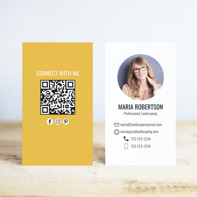 Orange Modern Business QR Code Photo Visitkort (Business card with orange and white theme. )