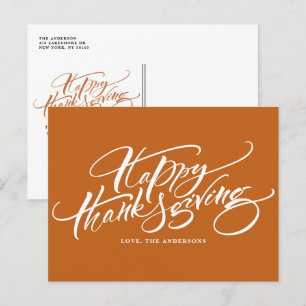 Orange Modern Calligraphy Happy thanksgiving Helg Vykort