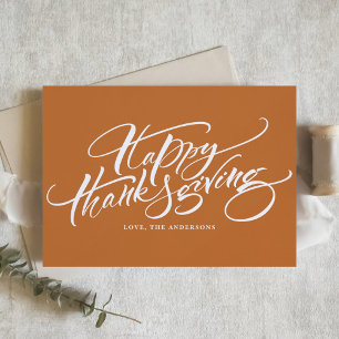 Orange Modern Calligraphy Happy thanksgiving Julkort