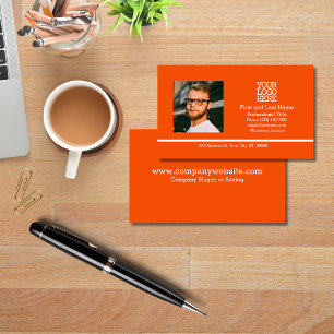 Orange Modern Company Logotyp Employee Photo Visitkort