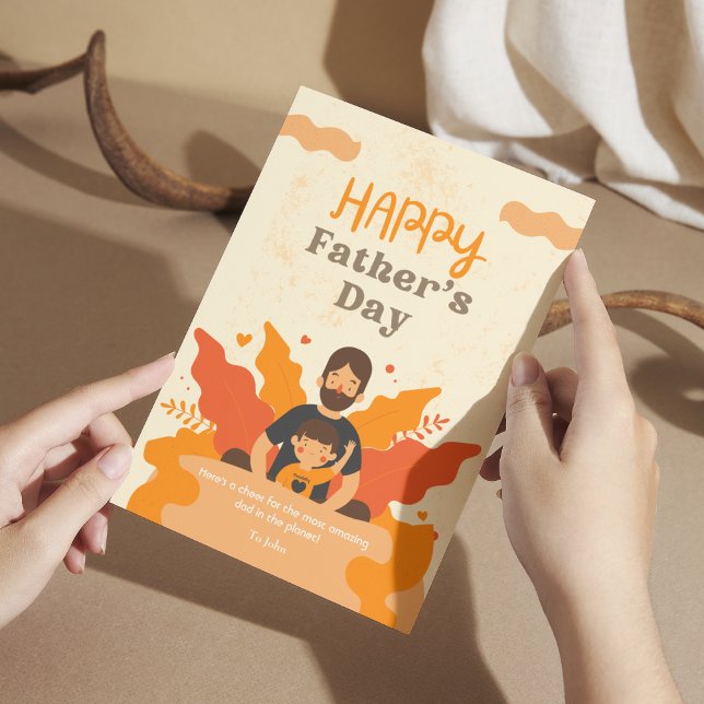 Orange Modern Far och son | LYCKLIG FARS DAG Vykort (Skapare uppladdad)