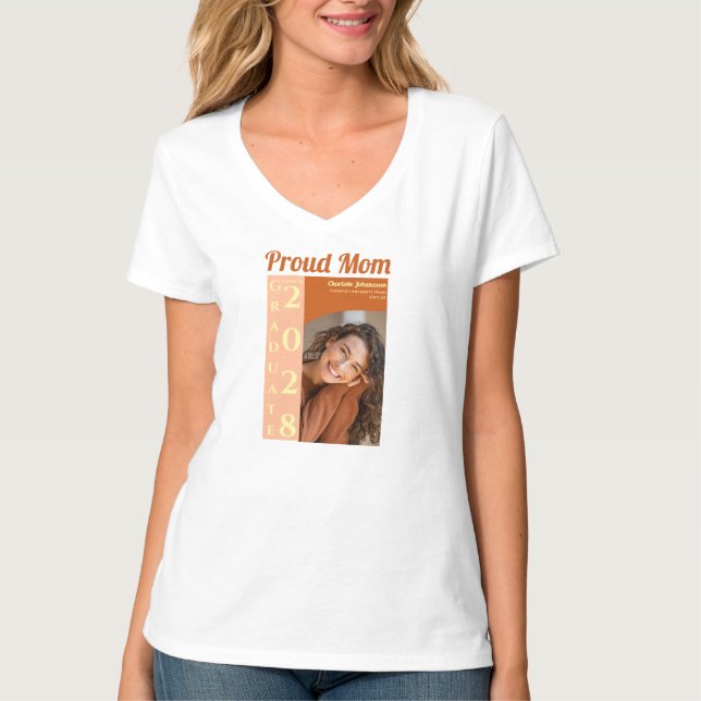 Orange Modern Fotografi Stolt Mamma Examen T Shirt (Framsida)