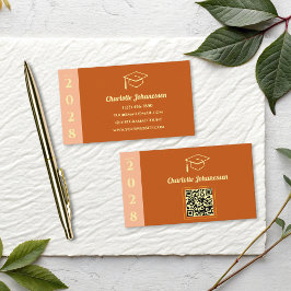 Orange Modern Graduation QR Code Name Card