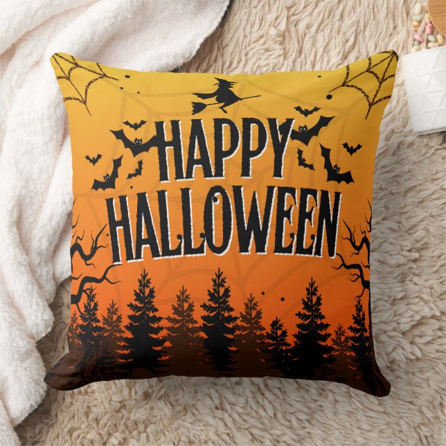 Orange Modern Happy halloween Kudde (Filt)