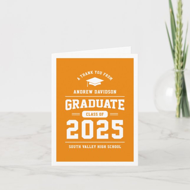 Orange Modern klass för 2025 Studenten tomt Tack Kort (Framsida)