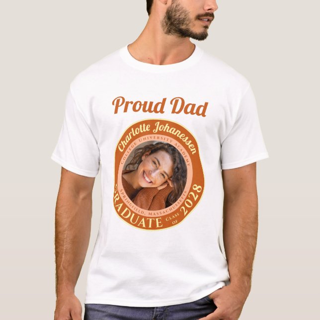 Orange Modern Photo Proud Dad Graduation T-Shirt (Framsida)