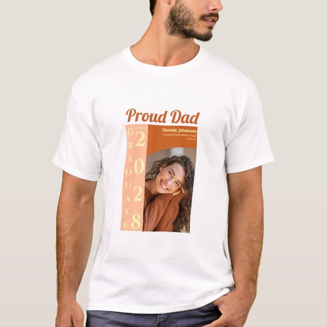 Orange Modern Photo Proud Dad Graduation T-Shirt (Framsida)