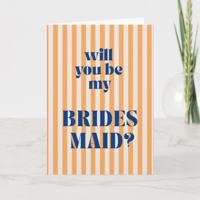 Orange Modern Stripe Bridesmaid Proposal Kort (Framsida)