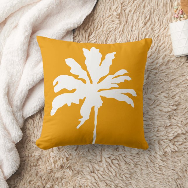 Orange Modern Tropical Handflatan Träd sommar Kudde (Filt)