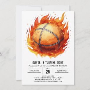 Orange Modern Watercolor Basketball Birthday Inbjudningar