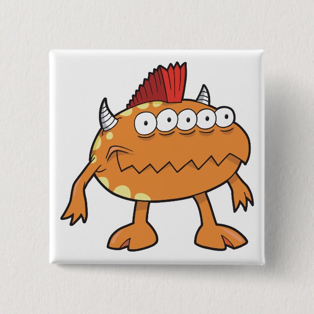 orange mohawk monster många ögon knapp (Framsida)