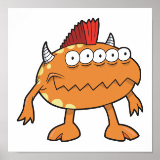 orange mohawk monster många ögon poster