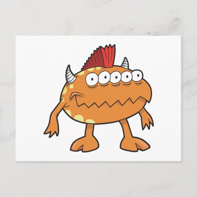orange mohawk monster många ögon vykort (Framsida)