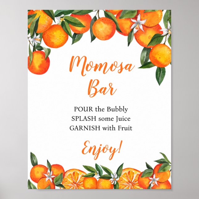 Orange Momosa Pub Baby Shower Drink Sign Poster (Framsidan)