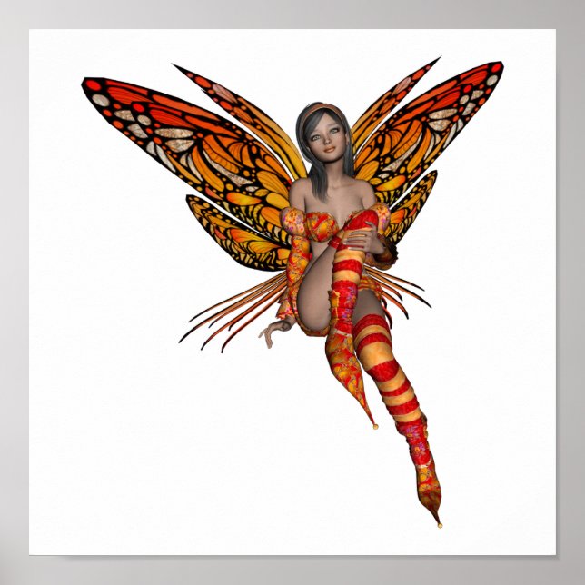 Orange Monarch Butterfly 3D Pixie - Fairy 1 Poster (Framsidan)