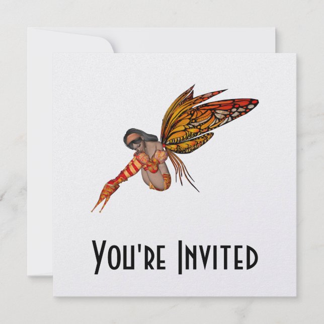 Orange Monarch Butterfly 3D Pixie - Fairy 2 Inbjudningar (Framsida)