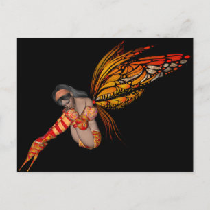 Orange Monarch Butterfly 3D Pixie - Fairy 2 Vykort