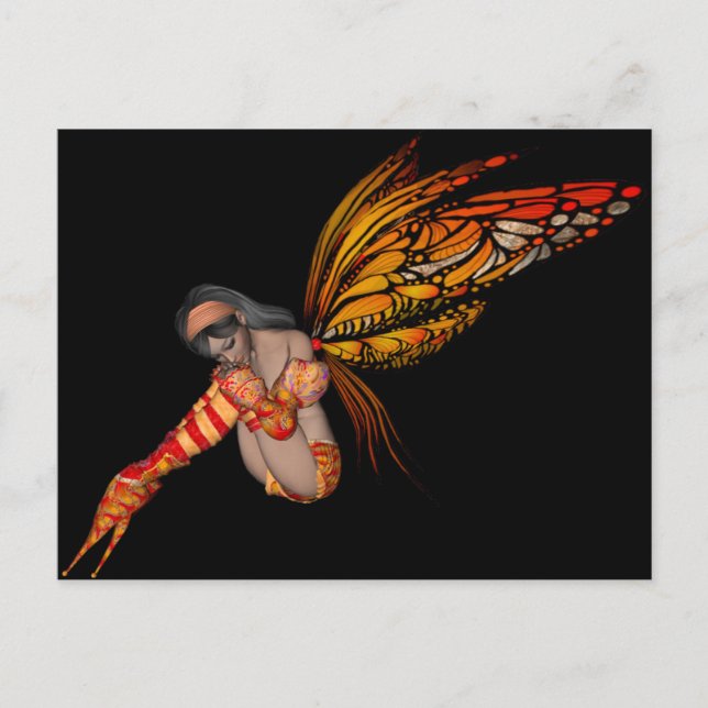 Orange Monarch Butterfly 3D Pixie - Fairy 2 Vykort (Framsida)