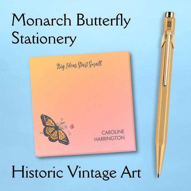 Orange Monarch Butterfly Guld Sunrise-inspiration Post-it Block (These elegant Post-It notes feature a Victorian butterfly against a golden sunrise.)