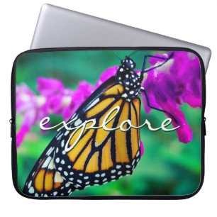 Orange Monarch Butterfly Utforska ett modernt skri Laptop Fodral