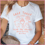 Orange Monochrome Last Toast Summerween Bach Party T Shirt<br><div class="desc">This design features the phrase “last toast with the ghosts” with established year,  name and location in orange script typography with cute hand-drawn Halloween themed doodle art.  Perfect for the bride to wear for a summerween bach party or a Halloween bachelorette.</div>