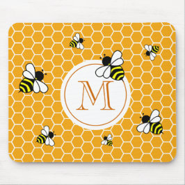 Orange Monogram Bees Honeycomb Mönster Musmatta