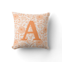 Orange Monogram Blommigt Girls Dekorativ kudde