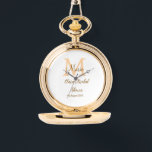Orange monogram bröllopsdusch lägg till namn moder armbandsur<br><div class="desc">vacker design</div>