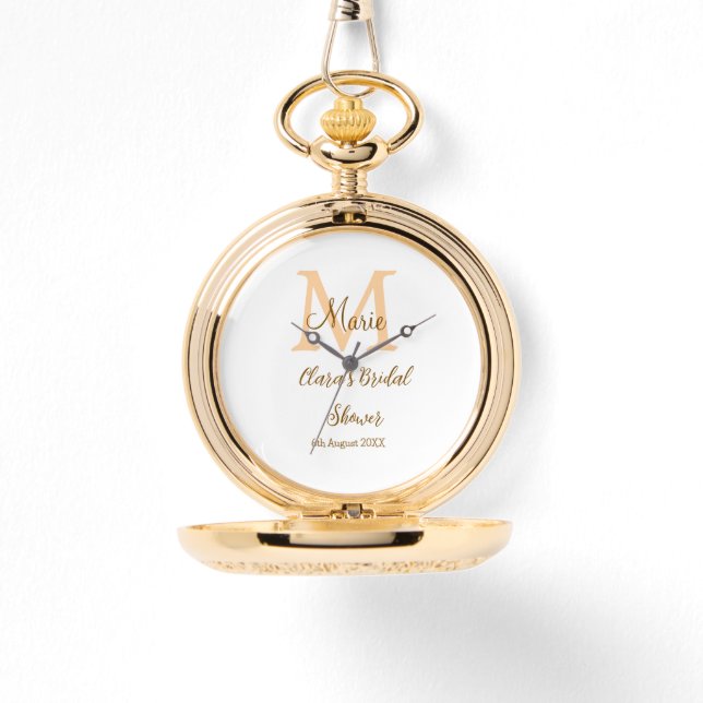 Orange monogram bröllopsdusch lägg till namn moder armbandsur (Framsida)