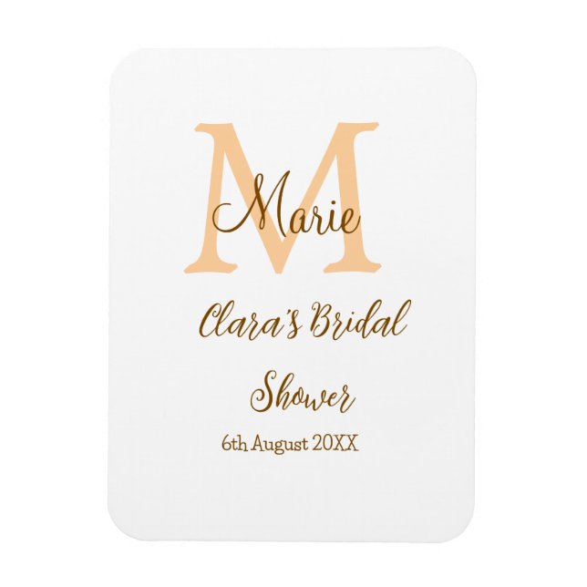 Orange monogram bröllopsdusch lägg till namn moder magnet (Vertikal)