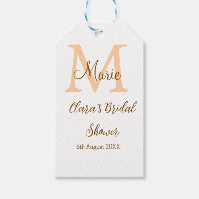 Orange monogram bröllopsdusch lägg till namn moder presentetikett (Framsidan)