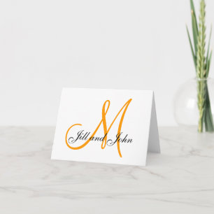 Orange Monogram First Namn Bröllopskort Anteckningskort