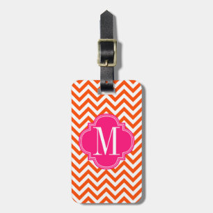 Orange Monogram för sparresicksackpersonlig Bagagebricka