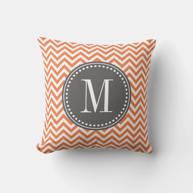 Orange Monogram för sparresicksackpersonlig Kudde (Framsida)