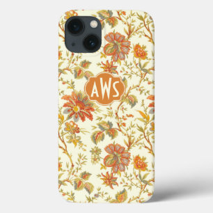 Orange Monogram för vintage Fall Blommigt Löv 