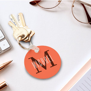 Orange Monogram Initial & First Namn Nyckelring