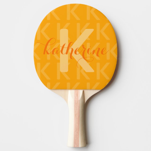 Orange Monogram Mönster med Namn Ping Pong Paddle Pingisracket (Framsidan)