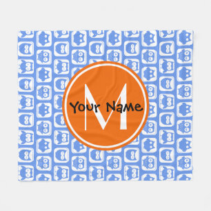 Orange Monogram Personlig Namn Blue Uggla Fleecefilt