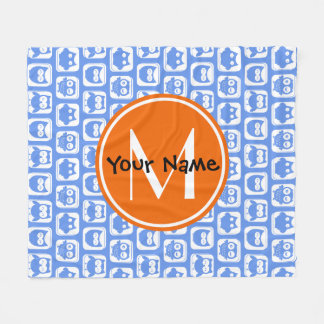 Orange Monogram Personlig Namn Blue Uggla Fleecefilt