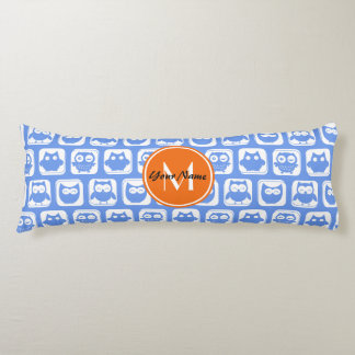 Orange Monogram Personlig Namn Blue Uggla Kroppskudde