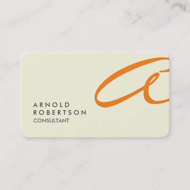 Orange Monogram Plain Beige Trendig Affärskort Visitkort (Framsida)