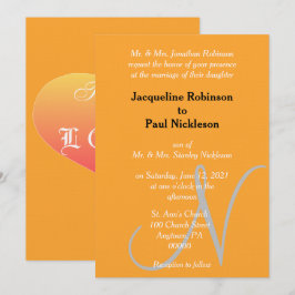 Orange Monogram Solnedgång Hjärtan Inbjudningar