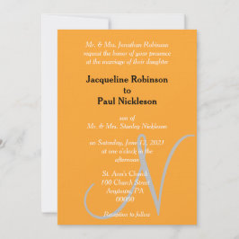 Orange Monogram Sunset Heart Inbjudningar