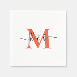 Orange Monogram Swash Script White Cocktail Pappersservett