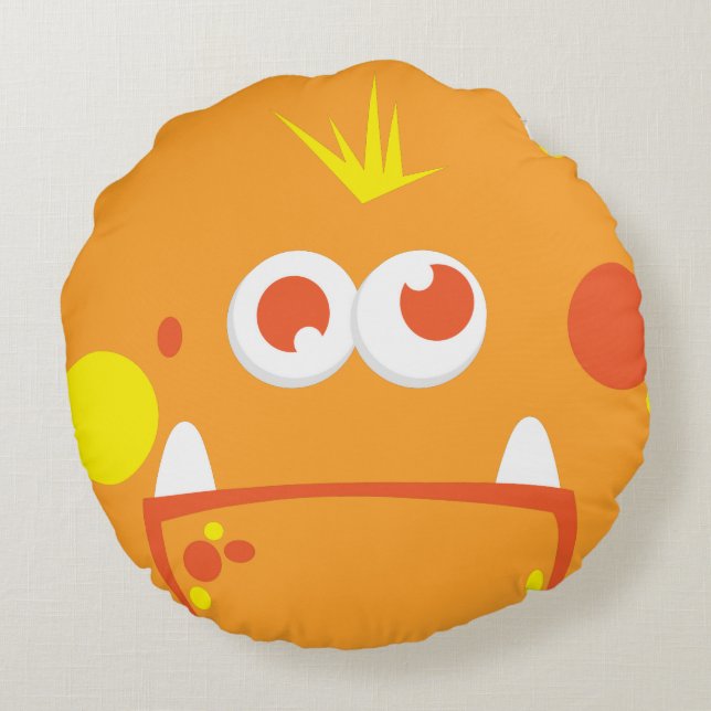 Orange Monster Ansikte Round Pillow Rund Kudde (Baksidan)