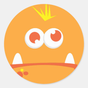 Orange Monster Ansikte Stickers Runt Klistermärke