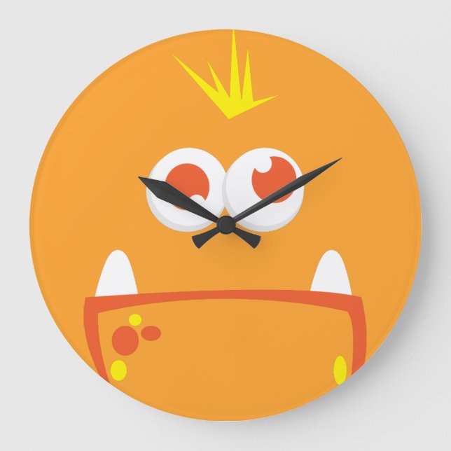 Orange Monster Ansikte Wall Clock Stor Klocka (Framsida)