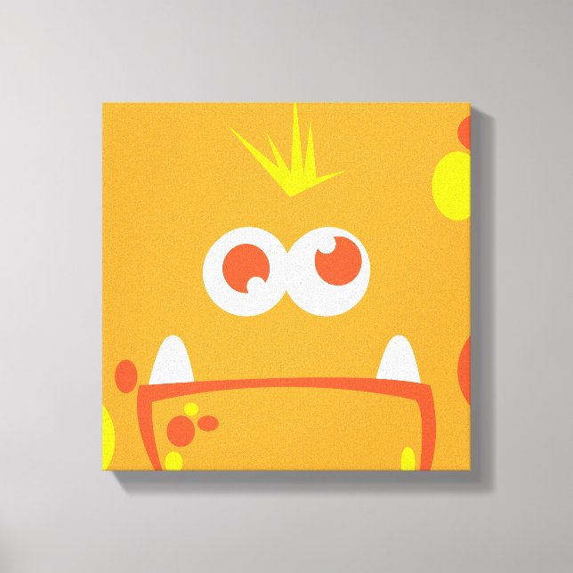 Orange Monster Ansikte Wrapped Canvas (Framsida)